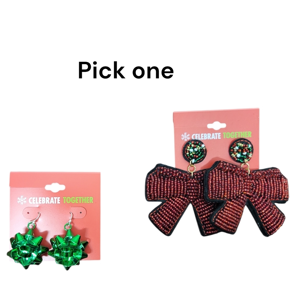 Celebrate Together Bow Earrings Red Or Green Nwt